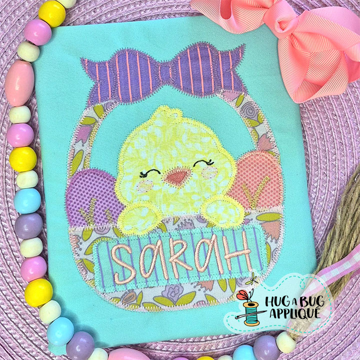 Chick Eggs Basket Bow Zig Zag Stitch Applique Design