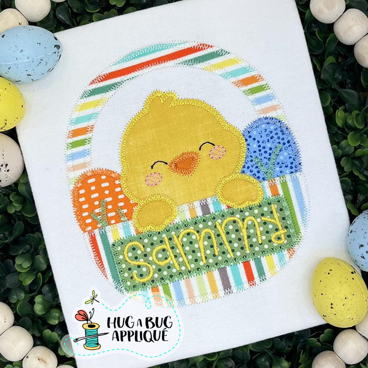 Chick Eggs Basket Zig Zag Stitch Applique Design
