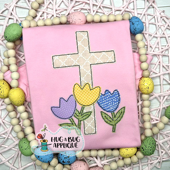 Cross Tulips Bean Stitch Applique Design