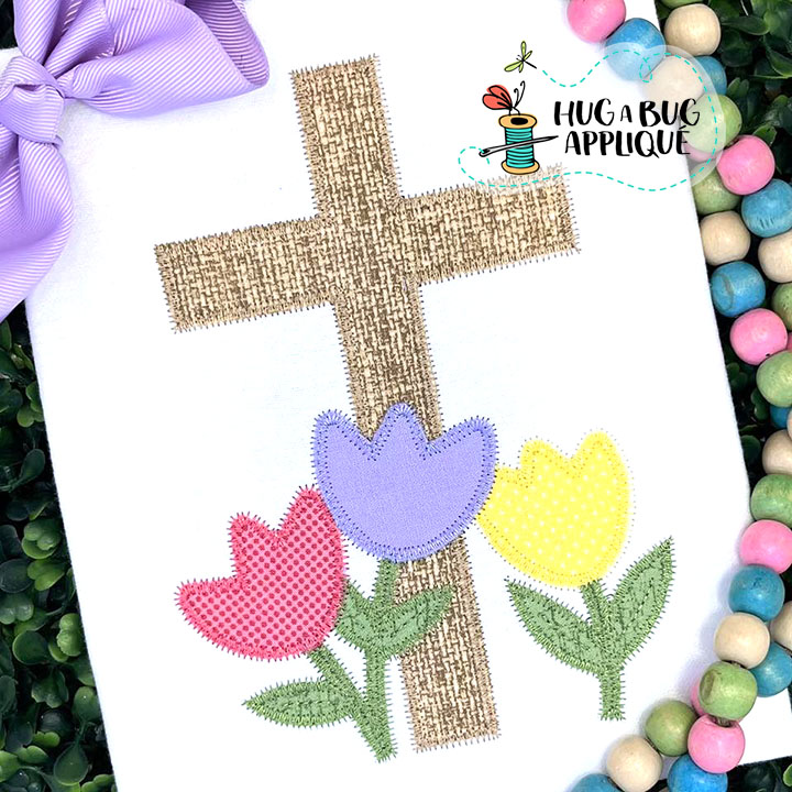Cross Tulips Zig Zag Stitch Applique Design